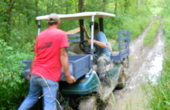 Getting a golf cart unstuck from a muddy situation