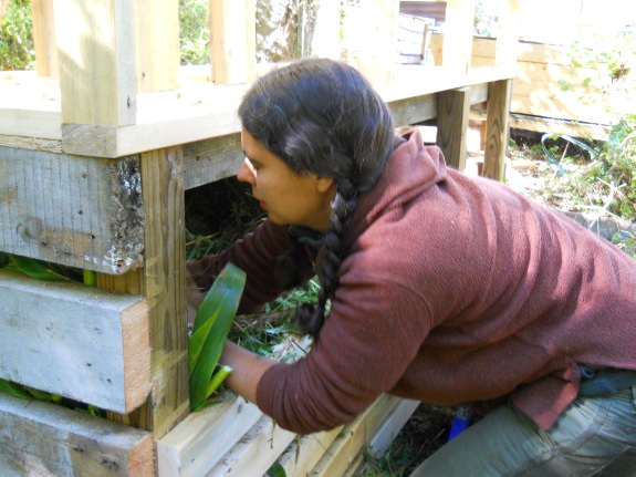 Packing bedding into composting toilet