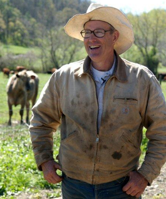 Joel Salatin with cows