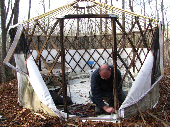 Taking apart a yurt