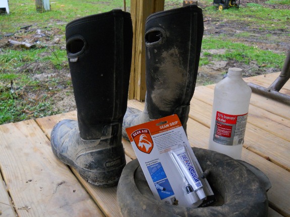 repairing rubber boots with inner tube and adhesive