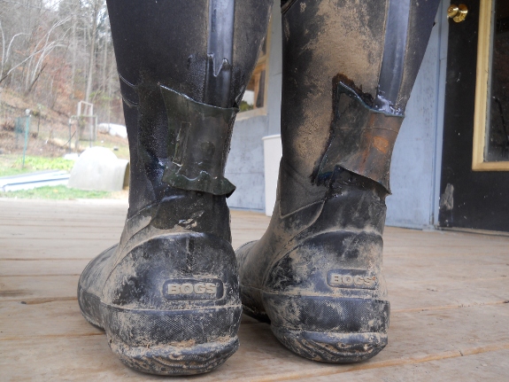 fixing leaky boots with adhesive inner tube patch