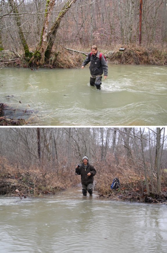 crossing flooded creek in December of 2012 to go meet Ben at Applebee's