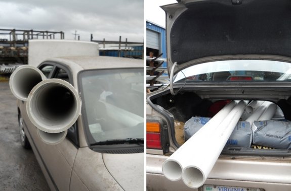 carrying PVC 3 inch pipe in a small car