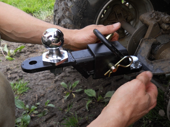 ATV receiver hitch close up with hitch ball