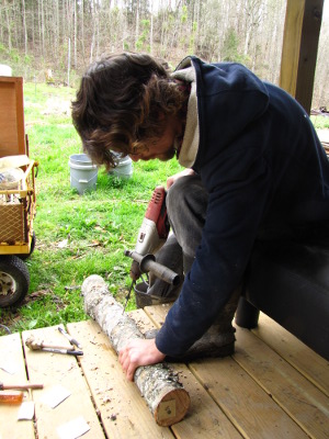 Drilling a mushroom log