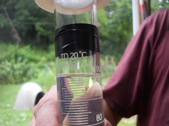 Marking 110 mL on a graduated cylinder