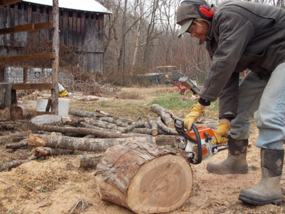 Cutting a log in half