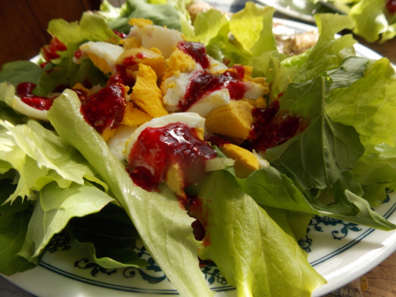 Raspberry jam on salad