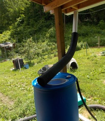 Channeling water into a rain barrel