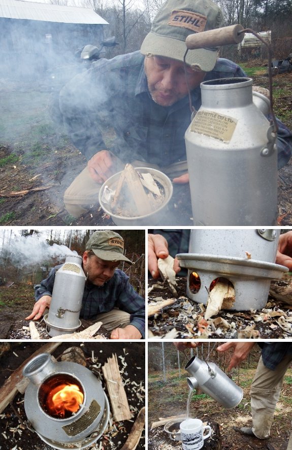 A volcano kettle in action AKA Kelly Kettle