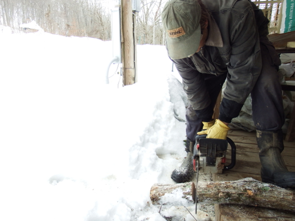 Cutting mushroom logs