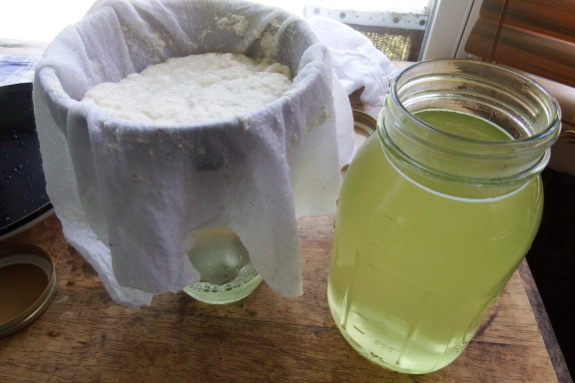 Straining ricotta