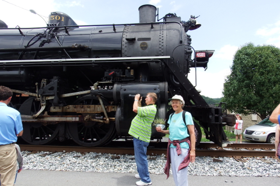 Mom in front of the train