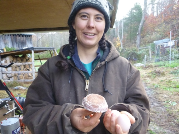 Anna holding shiitake mushroom