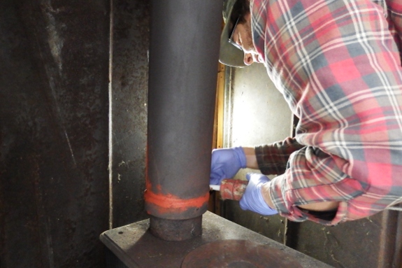 caulking a wood stove pipe