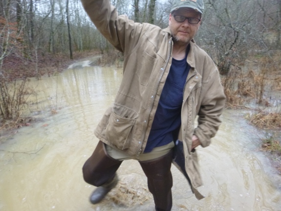 Wading a flooded creek
