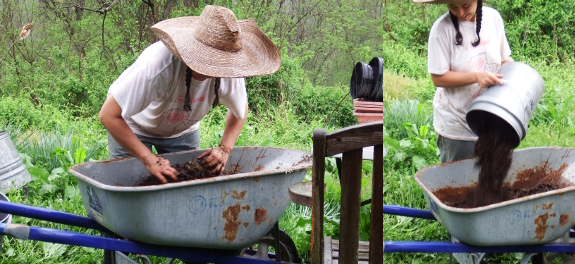 Mixing potting soil