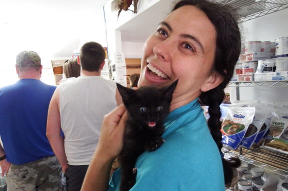 Kitten with Anna at vet office.