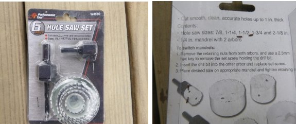 Hole saw kit front and back of packaging.
