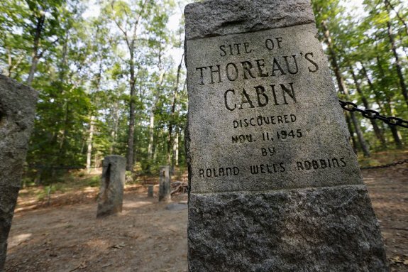Walden cabin site stone marker.