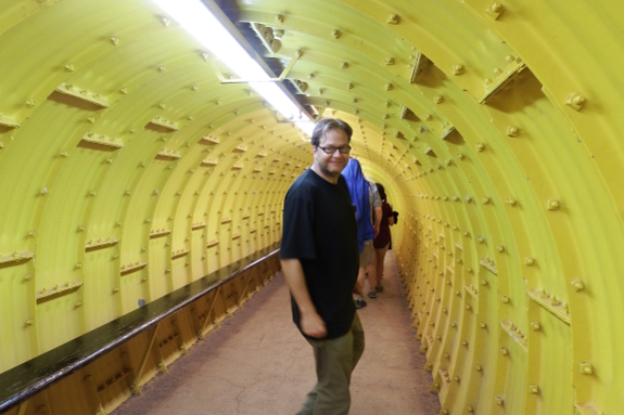 Mark in a yellow tunnel