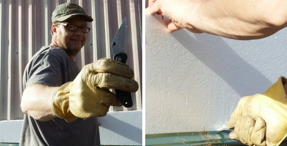 Cutting foam with a pocket knife.