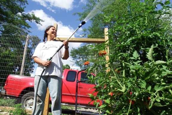 Yardsmith watering wand being used in the garden.
