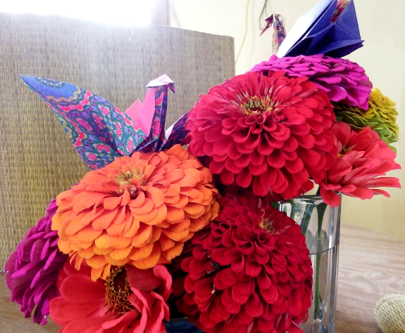 Zinnias and origami