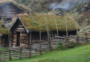 Sod-roofed Norwegian farm building